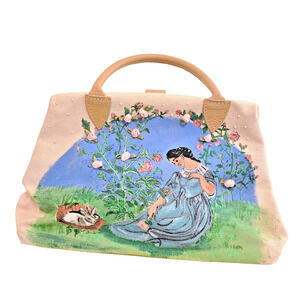 Vintage 1991 handpainted handmade handbag with flower and crystals Signed